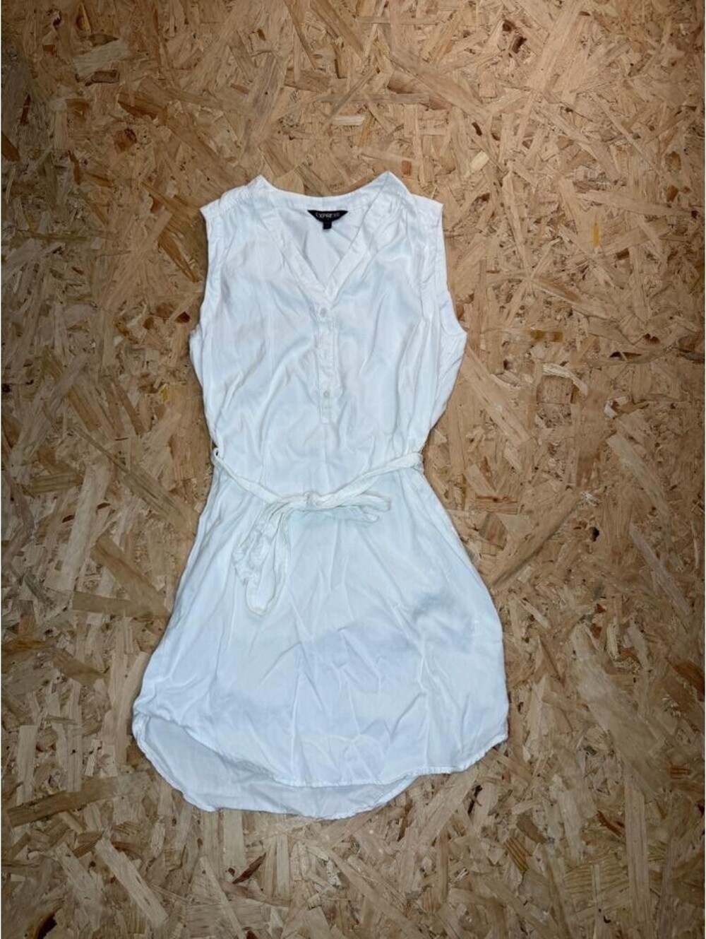Express Womens Dress Small White Sleeveless V-Neck Tie Waist Shirt Dress Casual